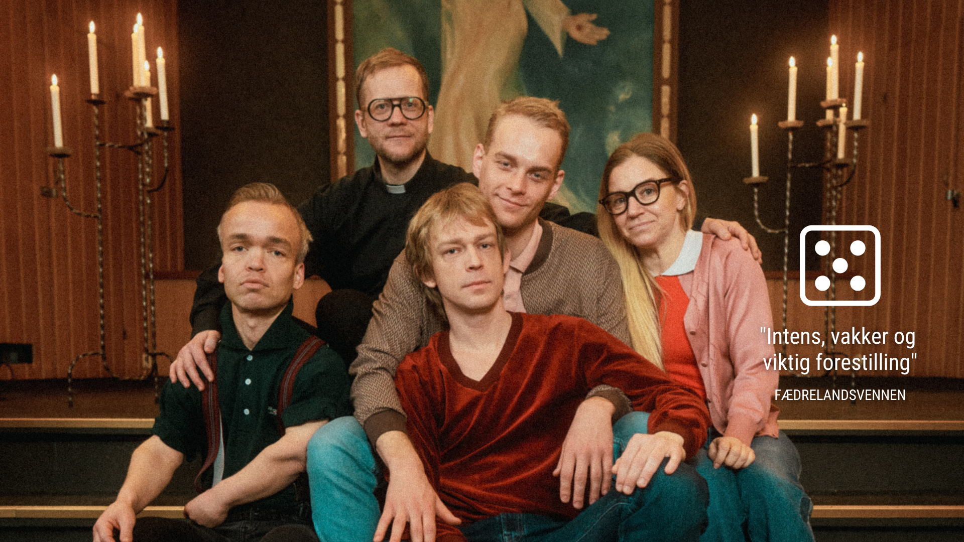 Casten i Villskudd. Espen, Morten, Eirik, Fredrik og Ann-Ingrid poserer på trapp.