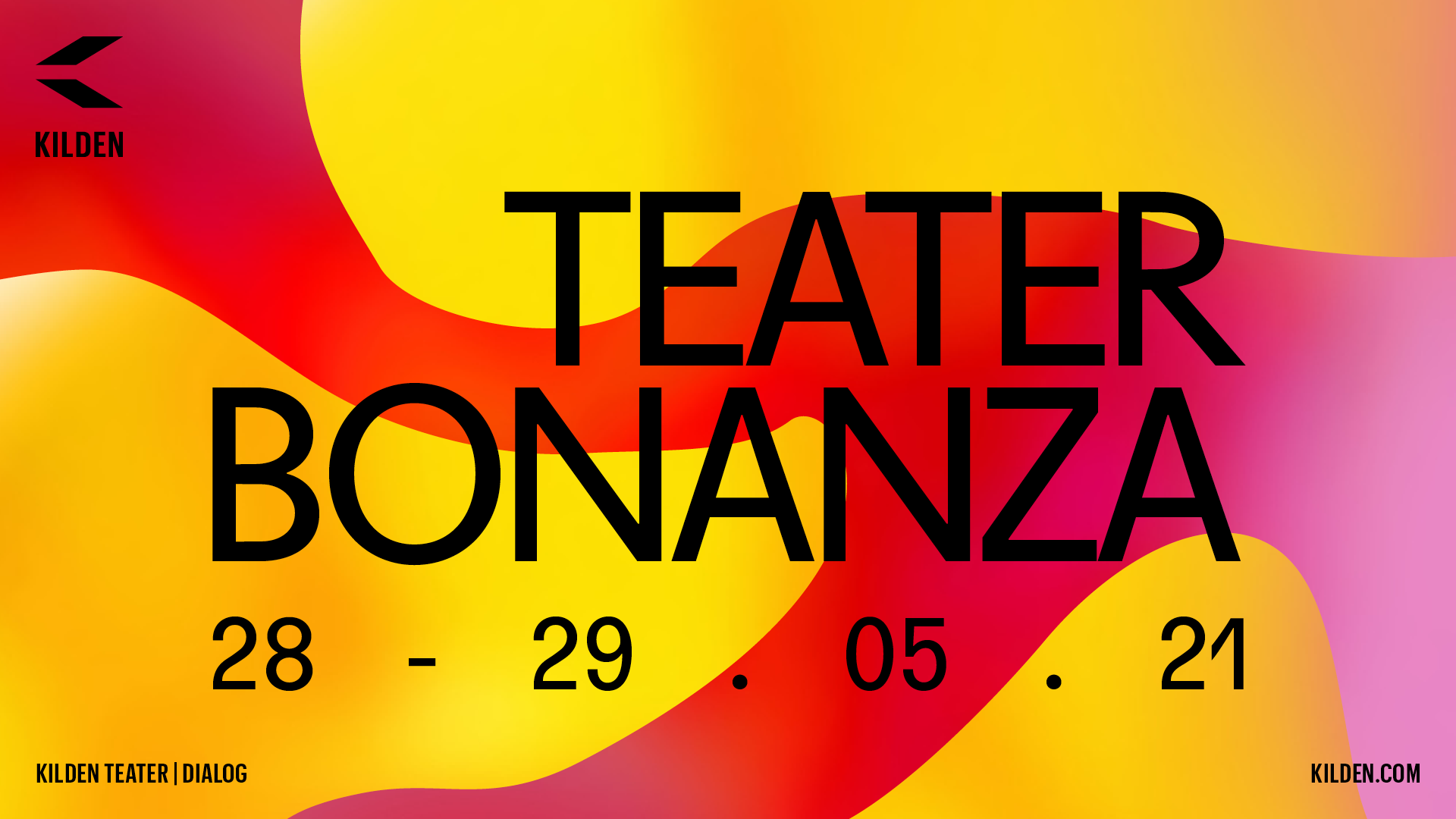 Plakatbilde med tekst: Teater Bonanza på gul og rød bakgrunn