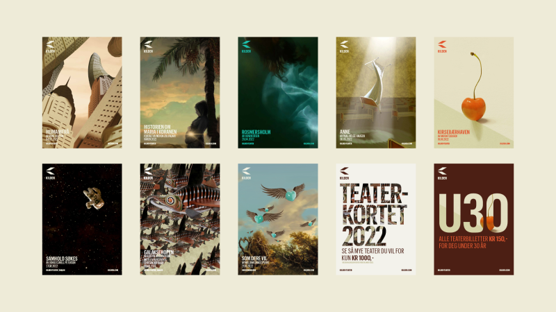 Collage av alle teaterplakatene for 2022 samlet.