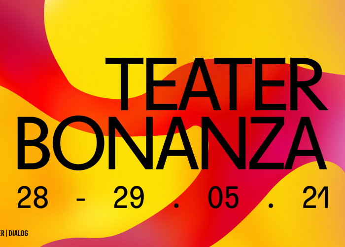 Plakatbilde med teskt: Teater Bonanza på gul og rød bakgrunn