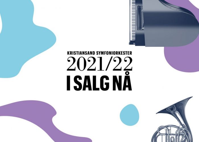 Grafisk element med tekst: Kristiansand SYmfoniorkester 2021/22 i salg nå