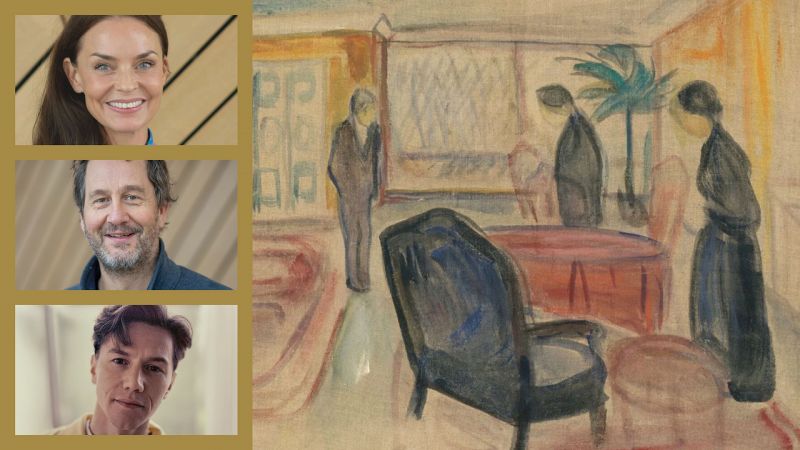 Munch-maleri med bilder av skuespillerne Agnes Kittelsen, Henrik Rafaelsen og Paal Herman Ims