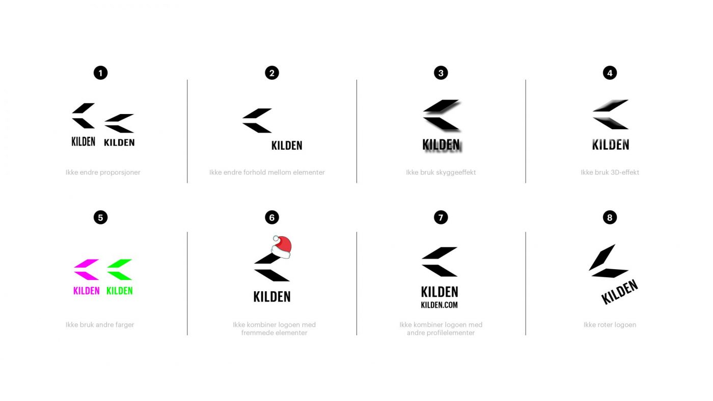 Grafisk element som viser eksmepler på feil bruk av Kidlens logo