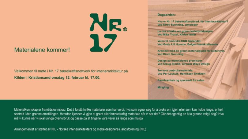 Materialene kommer! – Nr. 17 bærekraftsnettverk for interiørarkitektur
