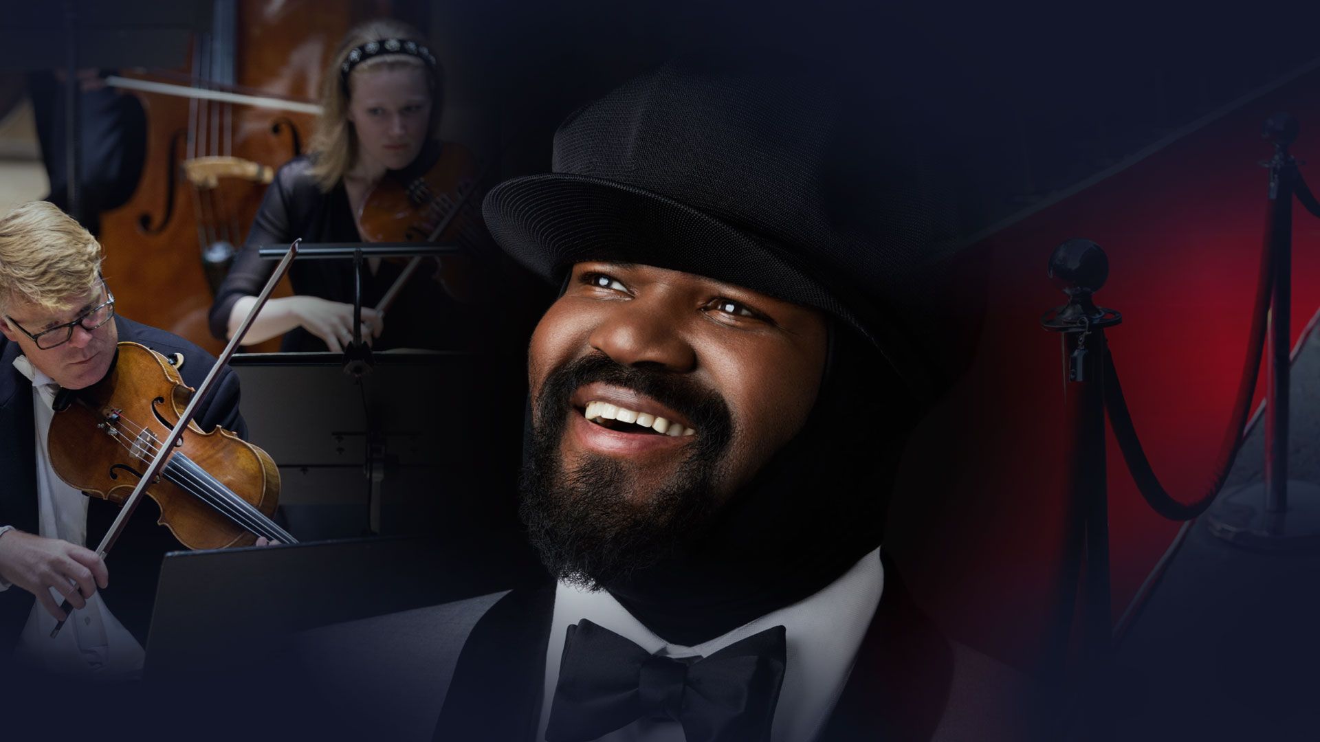 Grafisk element med fargerikt slør bak teksten: Festaften