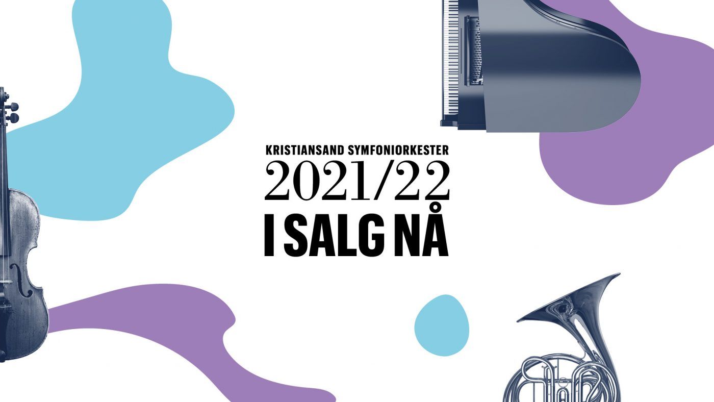 Grafisk element med tekst: Kristiansand SYmfoniorkester 2021/22 i salg nå
