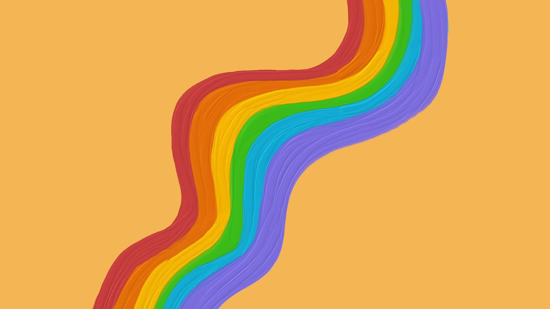 Illustration of a rainbow on an orange background.