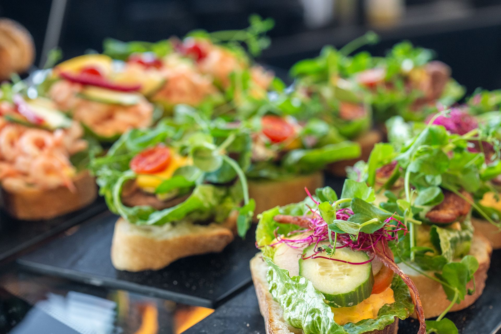 Tray with three types of sandwiches