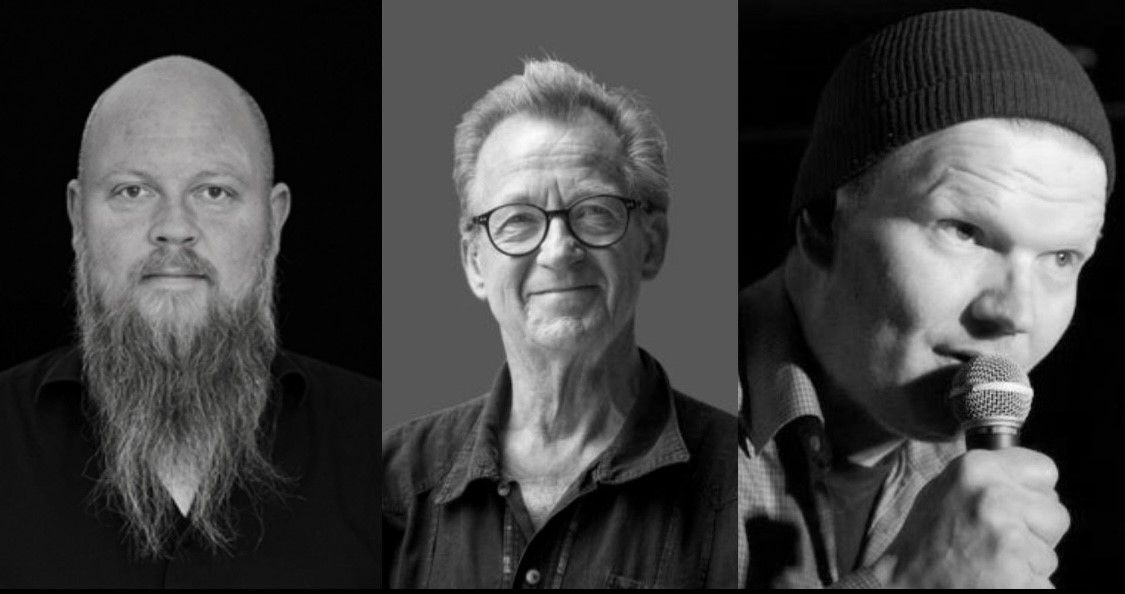 Portrettbilder av tre menn i en bildecollage