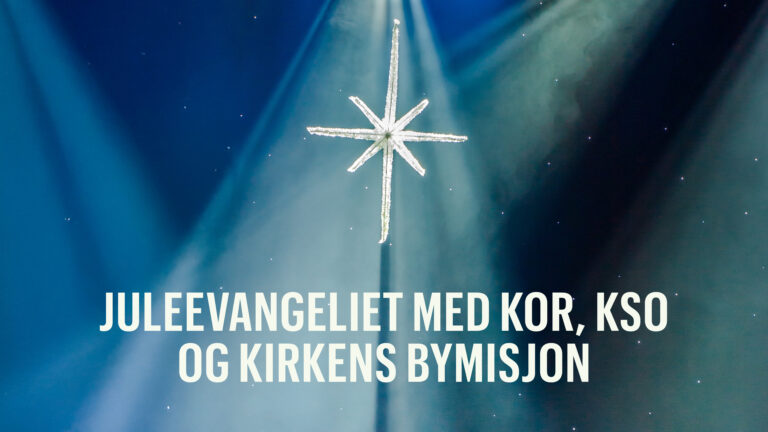 Grafisk illustrasjon for konserten Juleevangeliet. Blå bakgrunn med stjerne.